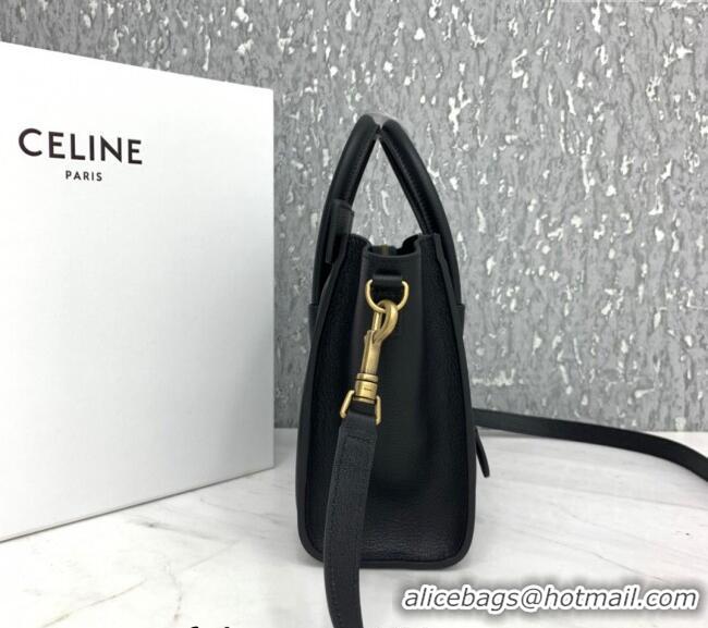 Market Sells Celine Nano Luggage Bag in Grained Calfskin 189243 Black/Gold 2023