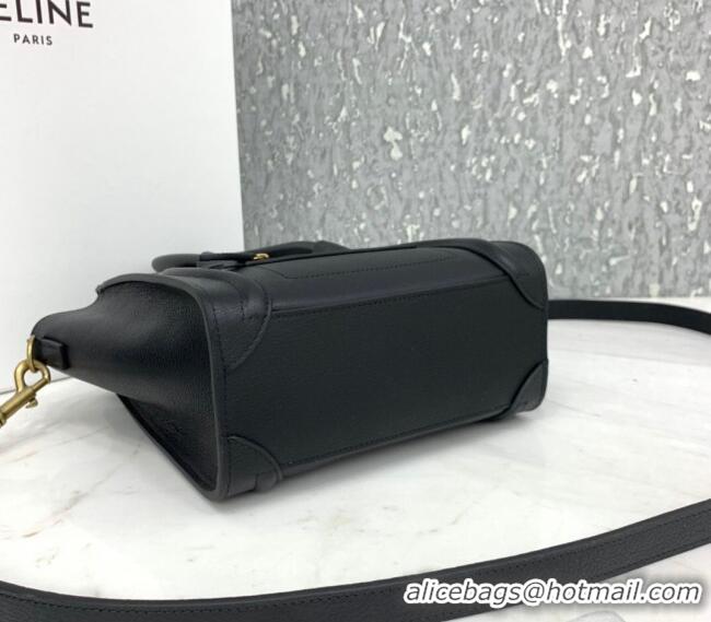 Market Sells Celine Nano Luggage Bag in Grained Calfskin 189243 Black/Gold 2023
