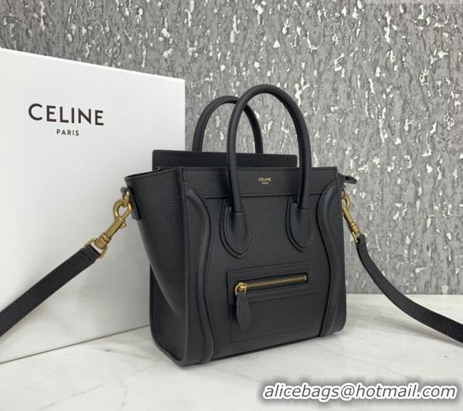 Market Sells Celine Nano Luggage Bag in Grained Calfskin 189243 Black/Gold 2023