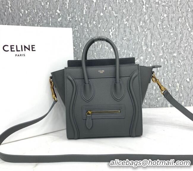 Market Sells Celine Nano Luggage Bag in Grained Calfskin 189243 Storm Grey 2023