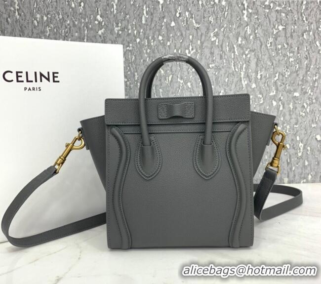 Market Sells Celine Nano Luggage Bag in Grained Calfskin 189243 Storm Grey 2023