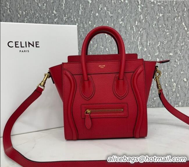 Spot Bulk Celine Nano Luggage Bag in Grained Calfskin 189243 Red 2023