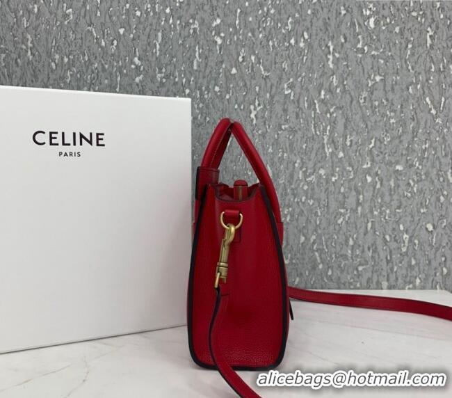 Spot Bulk Celine Nano Luggage Bag in Grained Calfskin 189243 Red 2023