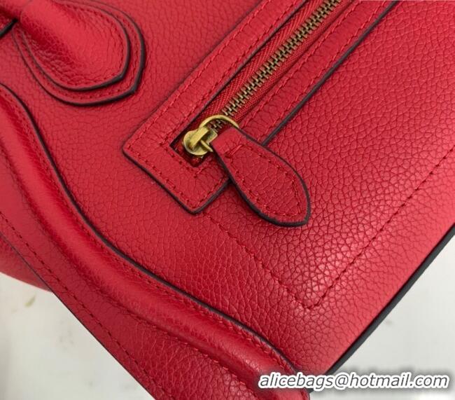 Spot Bulk Celine Nano Luggage Bag in Grained Calfskin 189243 Red 2023