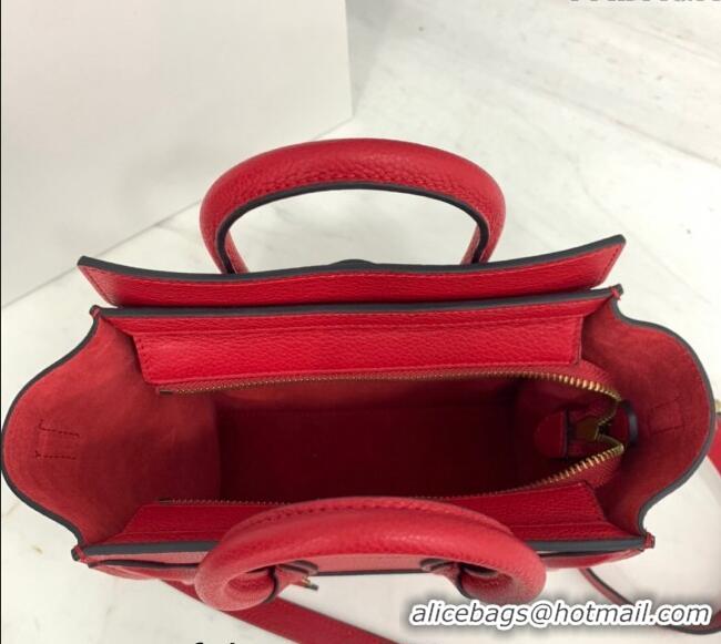 Spot Bulk Celine Nano Luggage Bag in Grained Calfskin 189243 Red 2023