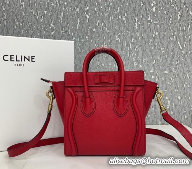 Spot Bulk Celine Nano Luggage Bag in Grained Calfskin 189243 Red 2023