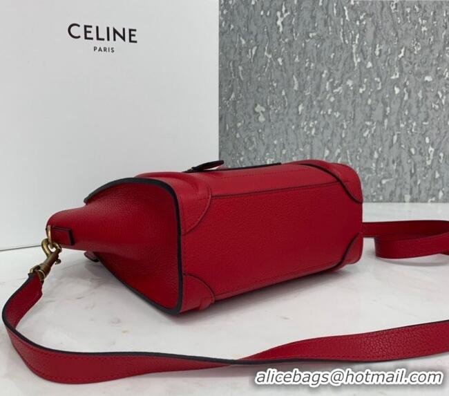 Spot Bulk Celine Nano Luggage Bag in Grained Calfskin 189243 Red 2023