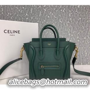 Buy Classic Celine Nano Luggage Bag in Grained Calfskin 189243 Green 2023