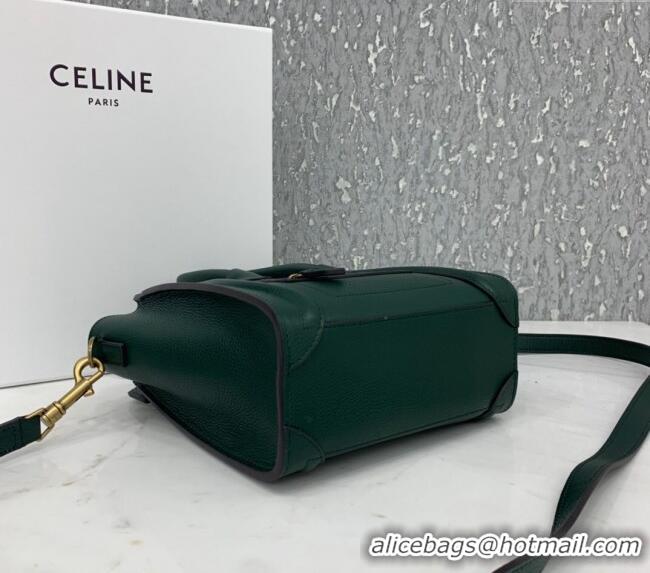 Buy Classic Celine Nano Luggage Bag in Grained Calfskin 189243 Green 2023