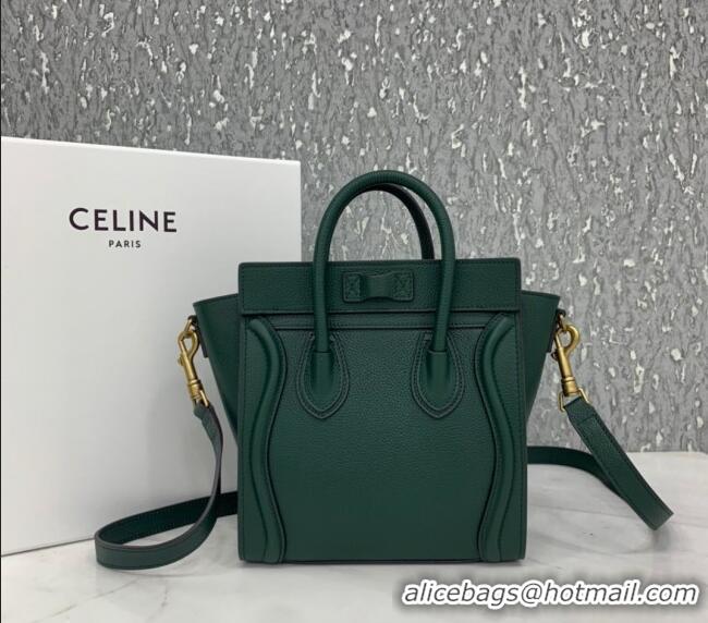 Buy Classic Celine Nano Luggage Bag in Grained Calfskin 189243 Green 2023