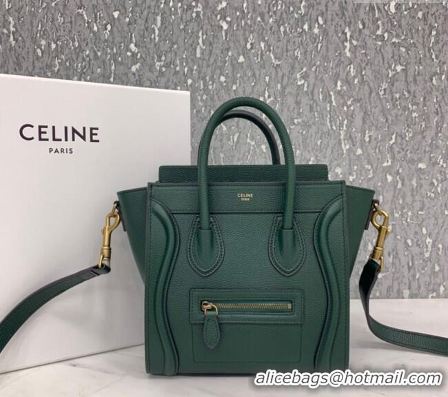 Buy Classic Celine Nano Luggage Bag in Grained Calfskin 189243 Green 2023
