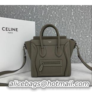 Buy Classic Celine Nano Luggage Bag in Grained Calfskin 189243 Grey 2023