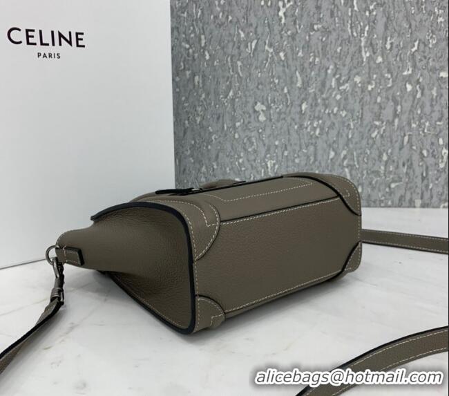 Buy Classic Celine Nano Luggage Bag in Grained Calfskin 189243 Grey 2023