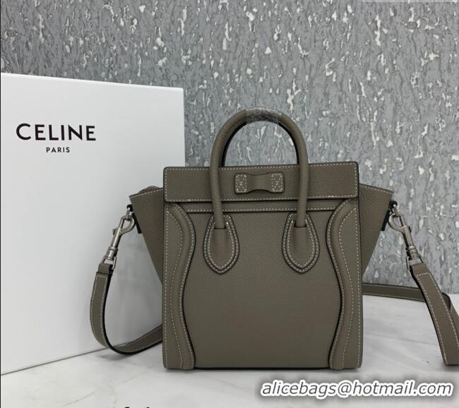 Buy Classic Celine Nano Luggage Bag in Grained Calfskin 189243 Grey 2023