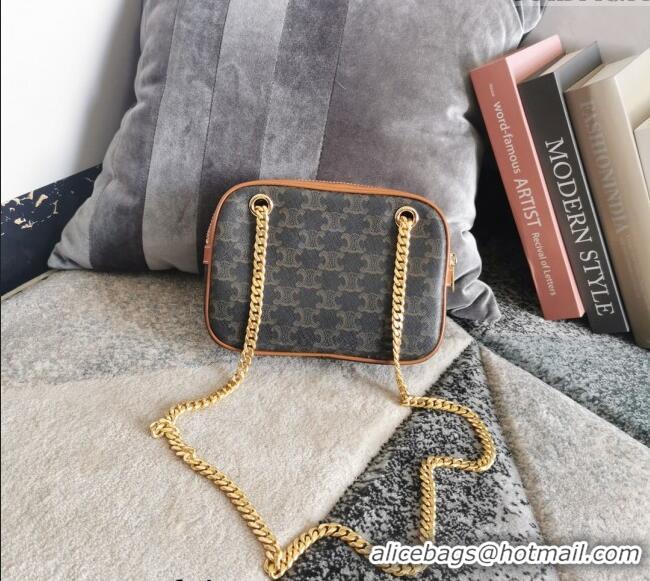 Original Cheap Celine Patapans Small Bag in Triomphe Canvas and Calfskin 196252 Brown 2024