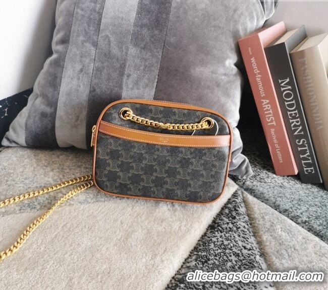 Original Cheap Celine Patapans Small Bag in Triomphe Canvas and Calfskin 196252 Brown 2024