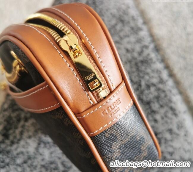 Original Cheap Celine Patapans Small Bag in Triomphe Canvas and Calfskin 196252 Brown 2024