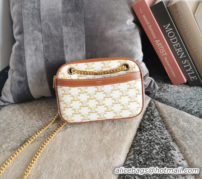 New Fashion Celine Patapans Small Bag in Triomphe Canvas and Calfskin 196252 White 2024