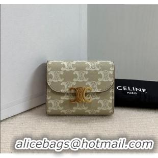 Original Cheap Celine Small Wallet in Triomphe Canvas 10D782 Beige Grey 2024