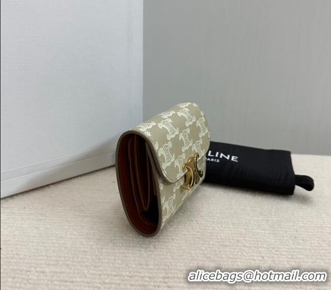 Original Cheap Celine Small Wallet in Triomphe Canvas 10D782 Beige Grey 2024