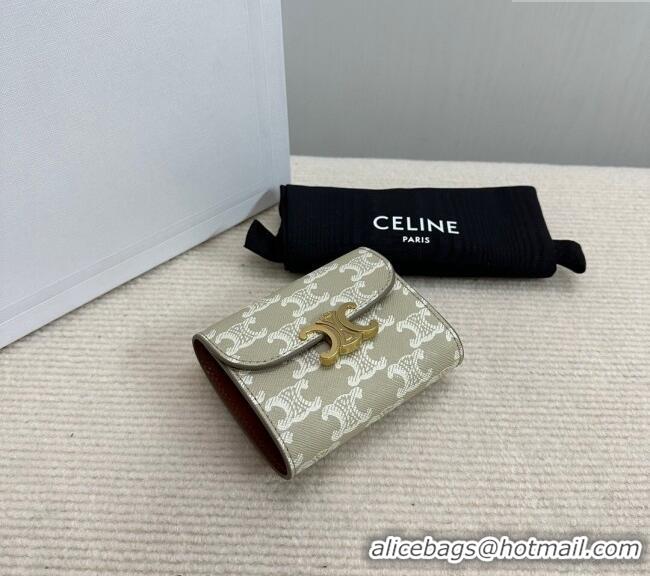 Original Cheap Celine Small Wallet in Triomphe Canvas 10D782 Beige Grey 2024