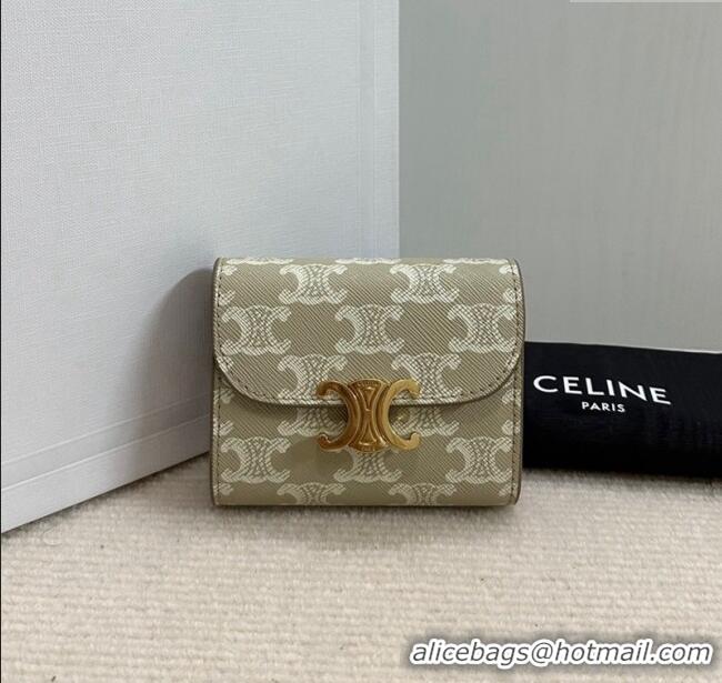 Original Cheap Celine Small Wallet in Triomphe Canvas 10D782 Beige Grey 2024