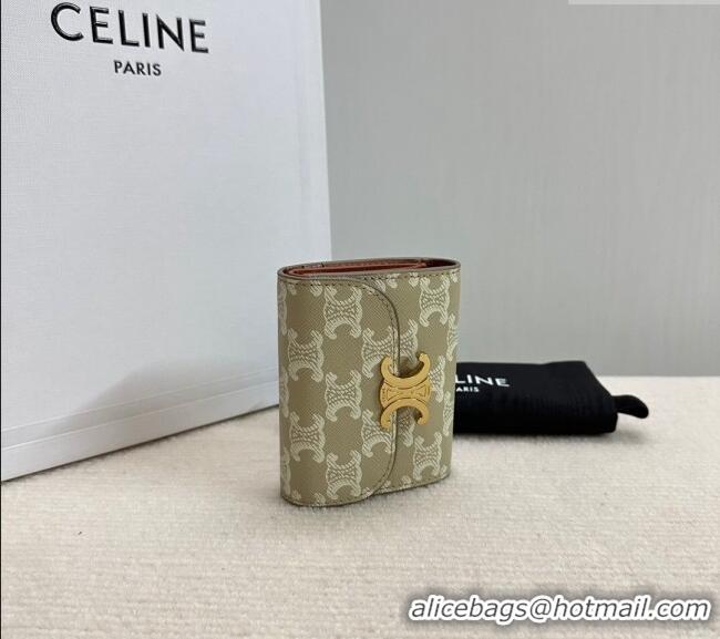 Original Cheap Celine Small Wallet in Triomphe Canvas 10D782 Beige Grey 2024
