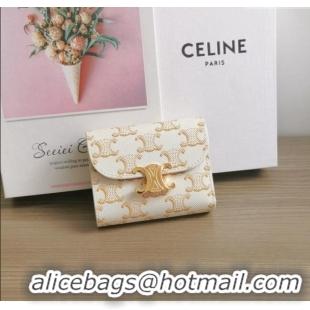 Modern Classic Celine Small Wallet in Triomphe Canvas 10D782 White 2024