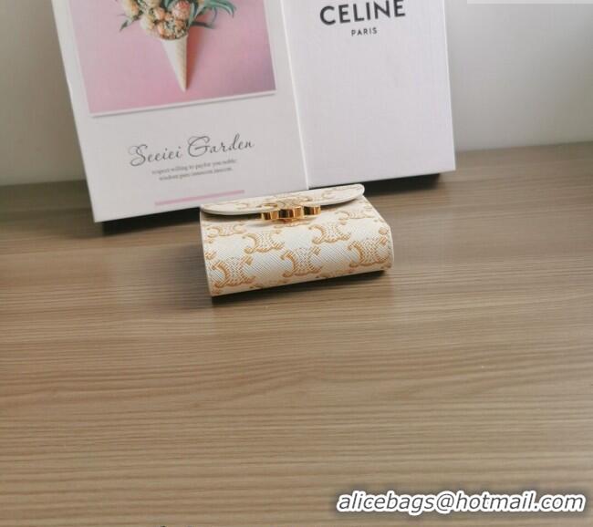 Modern Classic Celine Small Wallet in Triomphe Canvas 10D782 White 2024