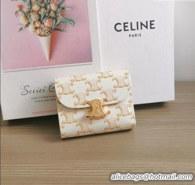 Modern Classic Celine Small Wallet in Triomphe Canvas 10D782 White 2024