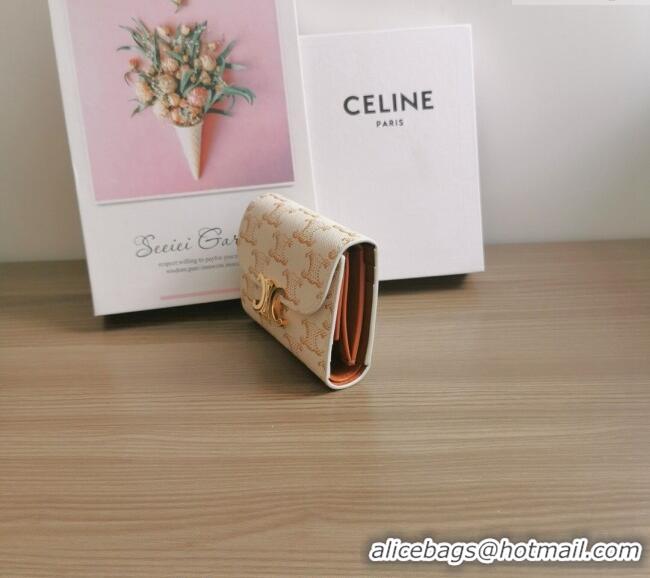 Modern Classic Celine Small Wallet in Triomphe Canvas 10D782 White 2024