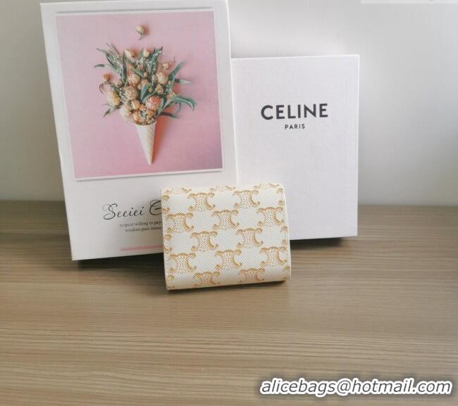 Modern Classic Celine Small Wallet in Triomphe Canvas 10D782 White 2024