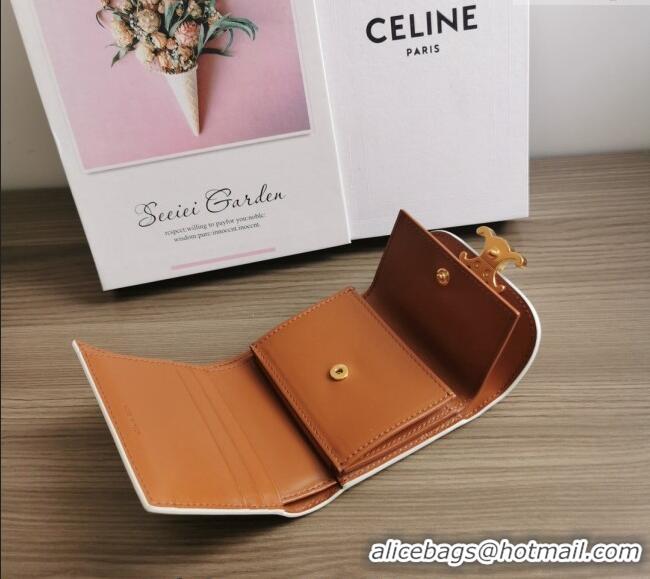 Modern Classic Celine Small Wallet in Triomphe Canvas 10D782 White 2024