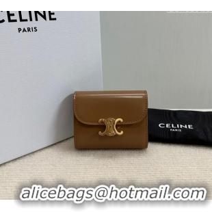 Cheap Classic Celine Small Wallet in Shiny Calfskin 10D783 Bronze 2024