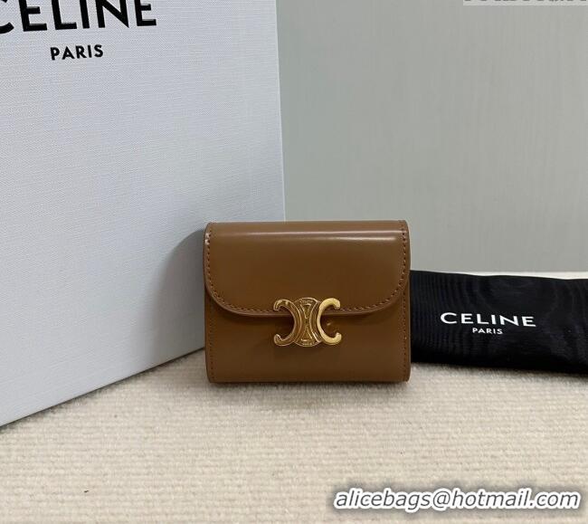Cheap Classic Celine Small Wallet in Shiny Calfskin 10D783 Bronze 2024