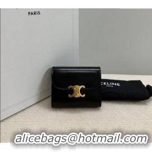 Best Price Celine Small Wallet in Shiny Calfskin 10D783 Black/Gold 2024
