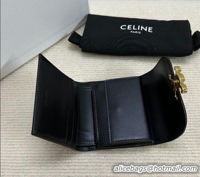 Best Price Celine Small Wallet in Shiny Calfskin 10D783 Black/Gold 2024
