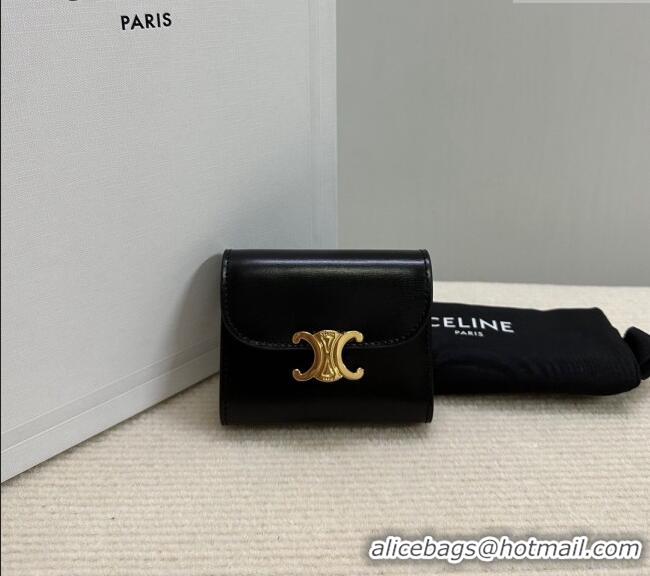 Best Price Celine Small Wallet in Shiny Calfskin 10D783 Black/Gold 2024