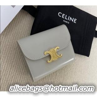 Good Quality Celine Small Wallet in Shiny Calfskin 10D783 Pale Grey 2024