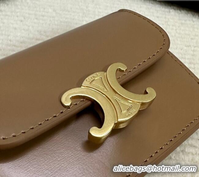 Top Quality Celine Card Holder Wallet with Flap Triomphe in Shiny Calfskin 10D583 Bronze 2024