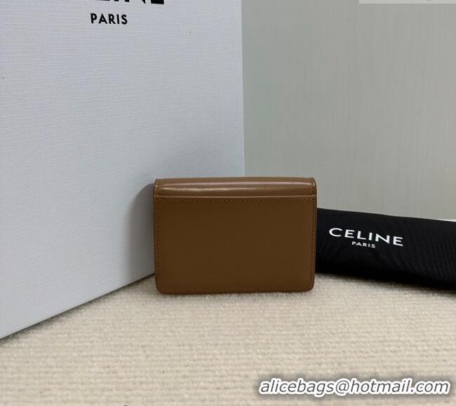Top Quality Celine Card Holder Wallet with Flap Triomphe in Shiny Calfskin 10D583 Bronze 2024
