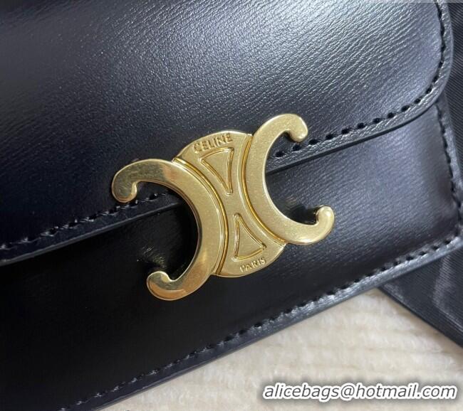 Top Grade Celine Card Holder Wallet with Flap Triomphe in Shiny Calfskin 10D583 Black 2024