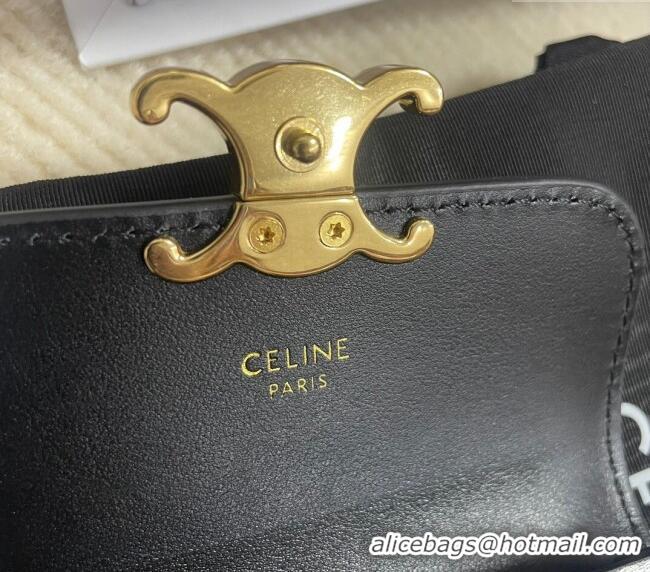 Top Grade Celine Card Holder Wallet with Flap Triomphe in Shiny Calfskin 10D583 Black 2024