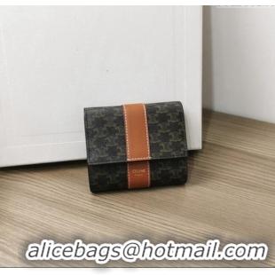 Spot Bulk Celine Small Trifold Wallet in Triomphe Canvas 10D572 Brown 2024