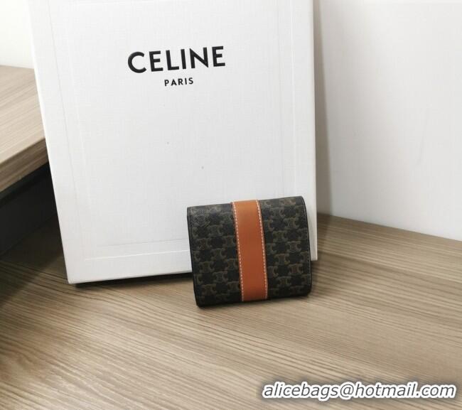 Spot Bulk Celine Small Trifold Wallet in Triomphe Canvas 10D572 Brown 2024