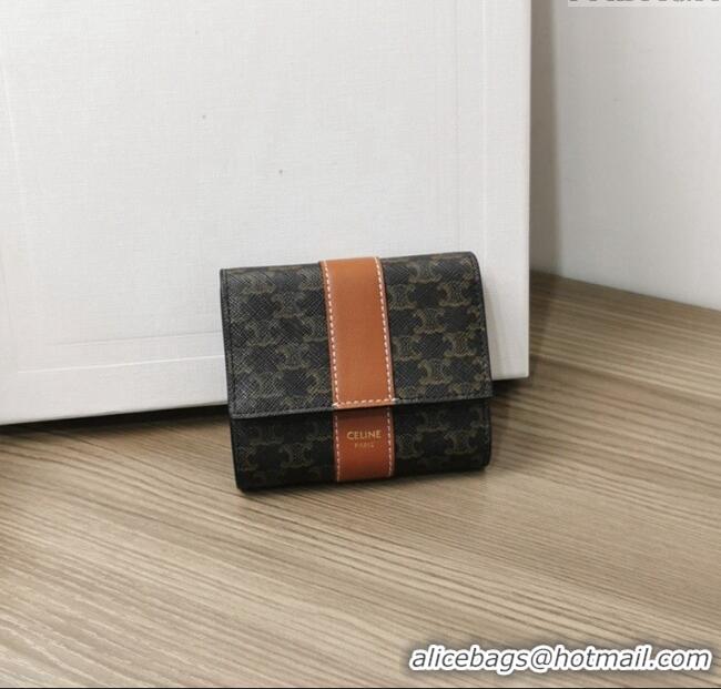 Spot Bulk Celine Small Trifold Wallet in Triomphe Canvas 10D572 Brown 2024