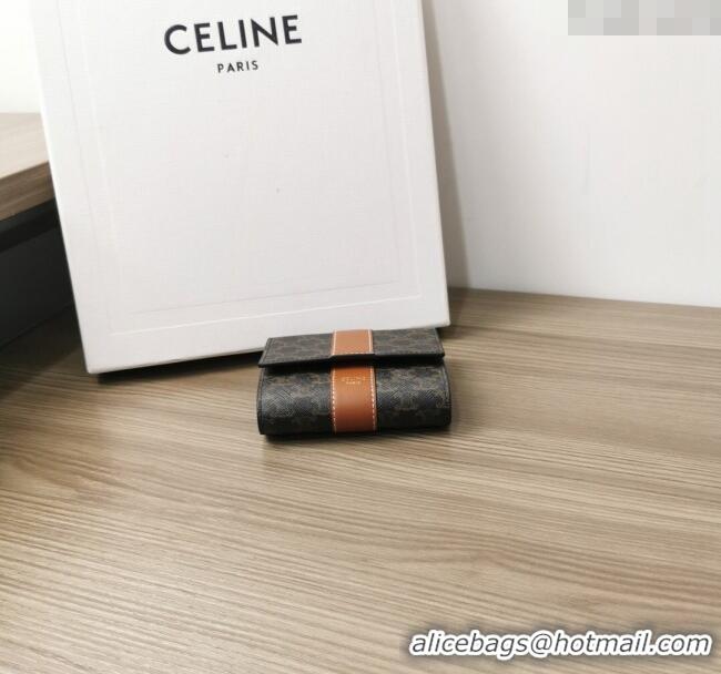Spot Bulk Celine Small Trifold Wallet in Triomphe Canvas 10D572 Brown 2024