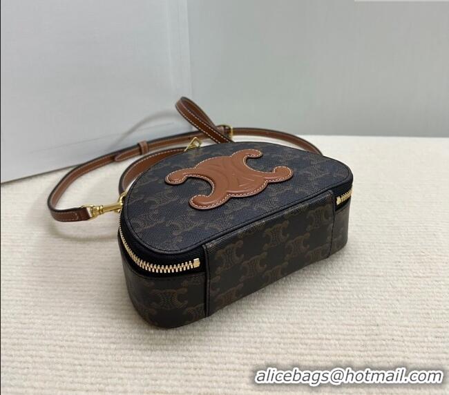 Top Grade Celine Half Moon Case in Triomphe Canvas 10K642 Brown 2024