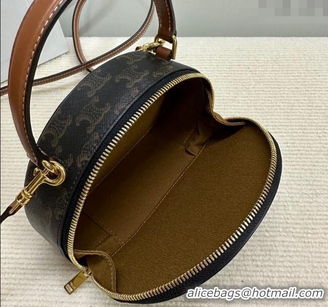 Top Grade Celine Half Moon Case in Triomphe Canvas 10K642 Brown 2024
