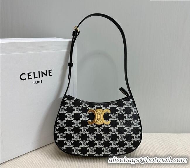 Buy Discount Celine Medium Tilly Bag in Triomphe Canvas and Calfskin 115702 Black 2024
